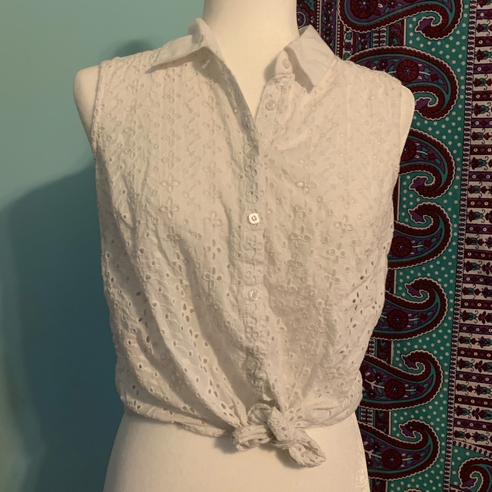 Garage: Eyelet Button Down Tank Top